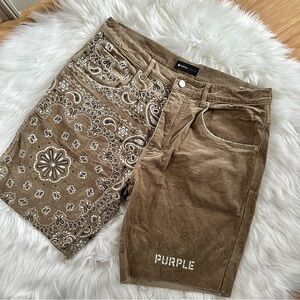 NWT Purple Brand Corduroy Bandana Drop Fit Mid Rise Shorts